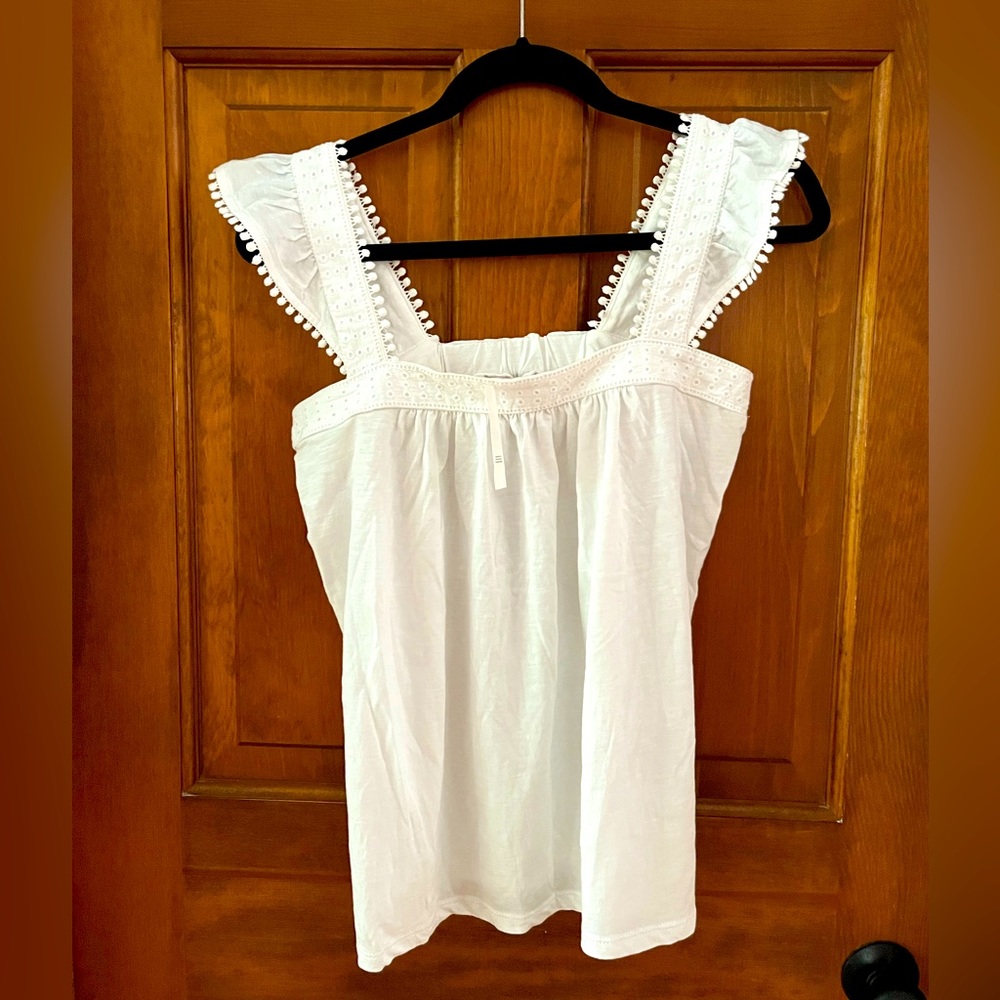 LOFT pompom lace on-off shoulder white top - NWT